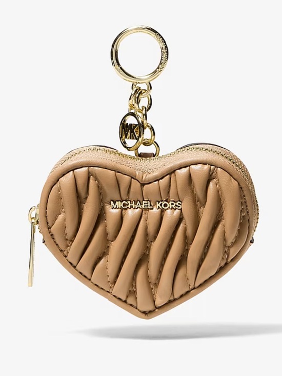 Michael Kors Accessories - Michael Kors Tan Quilted Heart Keyring Coin Pouch Matelassé Bag Charm